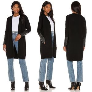 ALLSAINTS All Saints Essy Leather Cuff Trim Merino Wool Black Sweater Cardigan